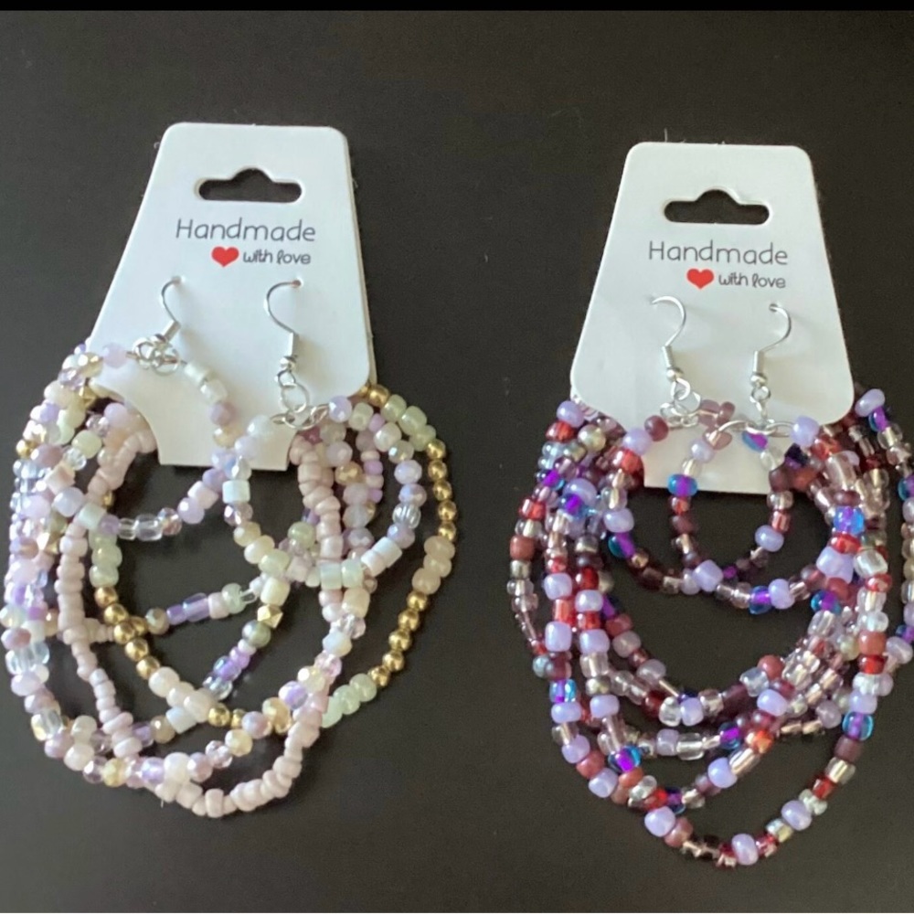 Glass Seed Bead Stretchy Bracelet w/ Earrings Sets